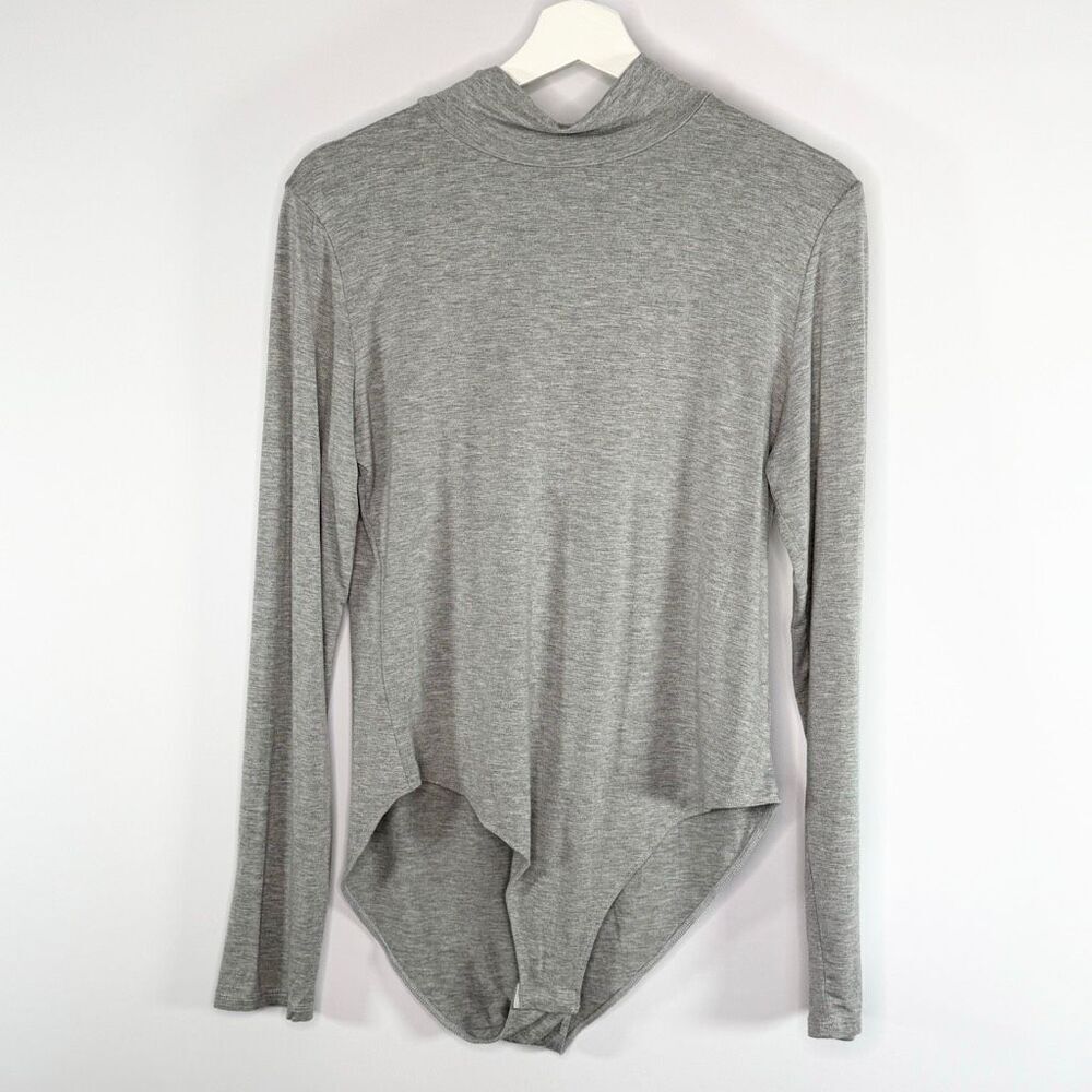 Mangopop Gray Mock Neck Long Sleeve Full Coverage Bodysuit in Heathered Gray - U